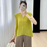 Womens Newsolid Color Casual Pleated Short Sleeved T-shirt