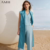 Amii Minimalism Summer New Luxury Womens Vest Offical Lady Solid Lapel Double Breasted Long Womens Vest Coat Tops