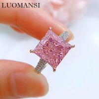 Luomansi 10*10MM Square Pink Yellow High Carbon Diamond Ring S925 Silver Ladies High Jewelry Wedding Party Birthday Gift