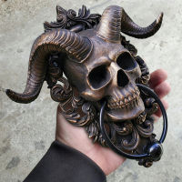 Horned Skull Statues Hanging Door Knocker Vintage Iron Shofar Heavy Duty Gothic Doorknocker Door Handle Perfect Decoration Homepage