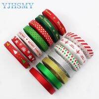 3/8”Christmas lineprint Pattern Ribbon   5 yards DIY handmade hair accessories Material   Bow Decoration Holiday decoration Gift Wrapping  Bags