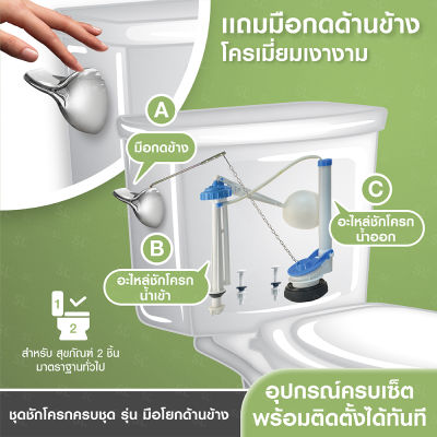 (ส่งฟรี)Elegance Spare Toilet Accessories ชุดชักโครกครบชุด รุ่น มือโยกด้านข้าง EG8760 ทนทานไม่แตกหักง่ายติดตั้งง่ายด้วยตนเอง