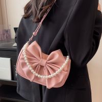 Niche design bag female 2023 new foreign style all-match ins messenger bag bowknot pearl armpit shoulder bag 【APR】