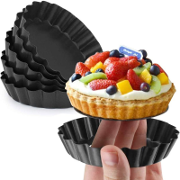 ชุด6 Non-Stick Tart Quiche Flan Pan แม่พิมพ์รอบ4นิ้วเหล็กคาร์บอนเค้กเบเกอรี่รูปแบบที่ถอดออกได้ด้านล่าง Bakeware เครื่องมือ