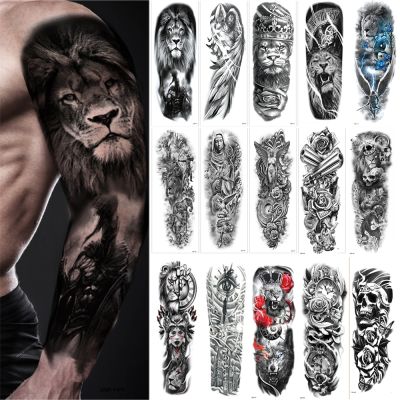 【YF】 80Pcs Wholesales Full Arm Temporary Tattoo Forest Lion Wolf Skull Man Women Gun Flower Sexy Waterproof Body Leg Art Sticker