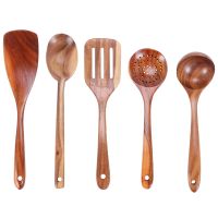 Healthy Cooking Utensils Set Wooden Cooking Tools Natural Nonstick Hard Wood Spatula and Spoons - Durable Eco-Friendly and Safe Kitchen Cooking Spoon