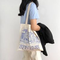 【jw】☃▤  Canvas Shoulder Print Ladies Shopping Cotton Fabric Grocery Handbags Tote Books