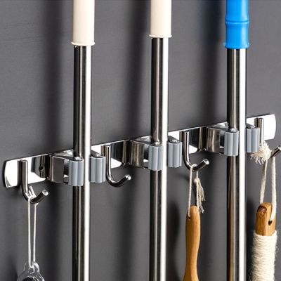 【YF】 Broom Hook Holder Wall Mount Mop Organizer Stainless Steel Storage Kitchen Bathroom Organization Accessories