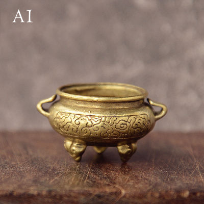 Brass Pocket Lotus Jiuding Incense Burner Hollow Incense Mini Incense Burner