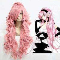 HAIRJOY ผมสังเคราะห์ Vocaloid Luka คอสเพลย์วิกผมสีชมพูสีแดงหยิกวิกผมกับผมหางม้าจัดส่งฟรี