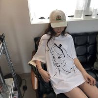 Triple A Oversized shirt women Plus size t shirt Fun cartoon girl print round neck loose short-sleeved T-shirt student top