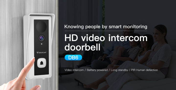 กล้องไร้สาย-กริ่งมีกล้อง-video-doorbell-vstarcam-db6-เชื่อมwifi-มีbattery-พูดคุยได้-ติดตั้งง่าย-สามารถบันทึกภาพเเบบกล้องวงจรปิดได้