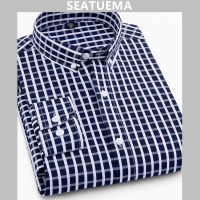 SEATUEMA ชายเสื้อลายแนวตั้งแขนยาวธุรกิจใหม่บางพอดีเกาหลีแฟชั่นธุรกิจลำลองเสื้อลาย