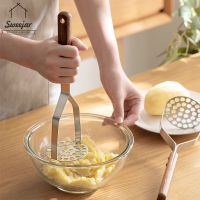 SWEEJAR Stainless Steel Potato Masher with Wooden handle Press for Pumpkins Garlic Banana Egg Baby Food