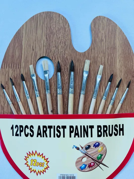Artist Paint Brush set 12pcs with Wooden Paint Tray Palette Paint Pallet with Thumb Hole Lazada PH