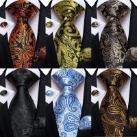 Paisley Gold Brown Black Silk Ties For Men Luxury Wedding Accessories Neck Tie Set Pocket Square Gift For Men Dropshipping