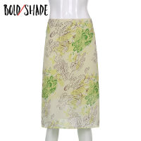 Bold Shade Aesthetic Fairy Core Midi Skirt Floral Printed Indie Bodycon Aline Women Summer Skirts 90s Retro Y2K Green Clothings