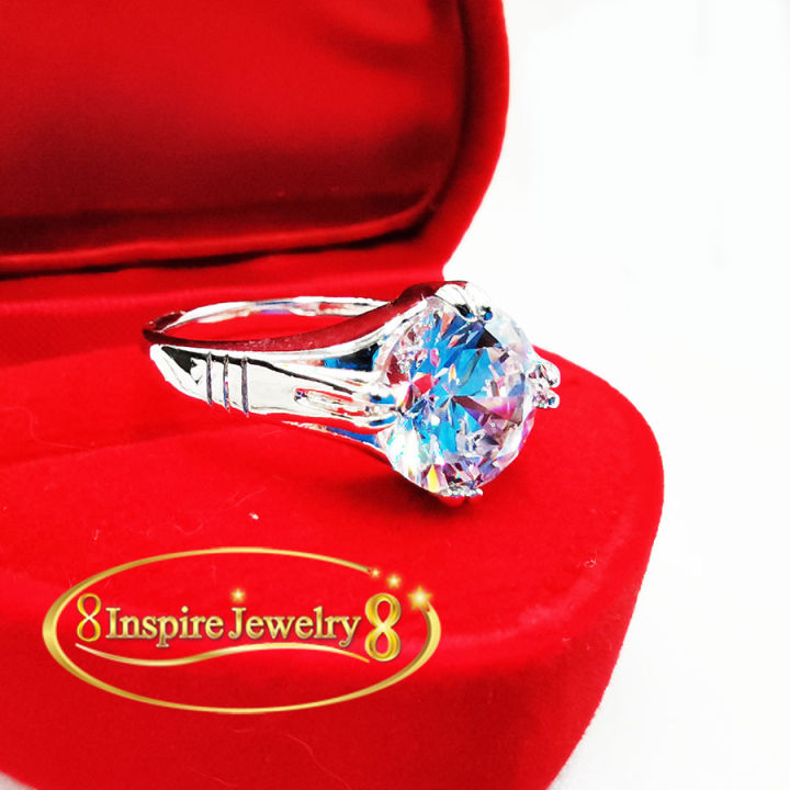 inspire-jewelry-แหวนฝังเพชรสวิส-เม็ดเดี่ยว-งานจิวเวลลี่-ตัวเรือนหุ้มทองขาว-เคลือบอีโคดเพื่อความเงางาม-คงทน