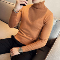 2023ฤดูใบไม้ร่วงและฤดูหนาวคอเต่าแฟชั่นสีทึบเสื้อกันหนาวผู้ชาย Slim Fit Pullover ผู้ชายถักเสื้อกันหนาว Bottoming เสื้อ