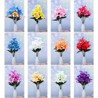 11DDTTII 10 Heads สดใส งานฝีมือ DIY ของตกแต่งบ้าน คุณภาพสูง ตกแต่งงานแต่งงาน ดอกไม้ประดิษฐ์ ลิลลี่ปลอม ช่อลิลลี่