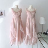 Peach Silk Garden Dress for Women Summer New Affordable Luxury Style Design Pink Fairy Long Slimming Dress