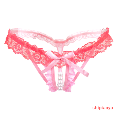Shipiaoya กางเกงในจีสตริงไร้เป้าสำหรับกางเกงในสตรีกางเกงในจีสตริงลูกไม้ไข่มุกใส