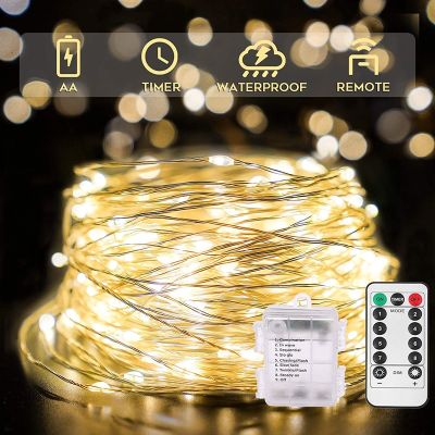 ☌○ LED Fairy Lights Battery Operated Remote Copper Wire Light Garland Christmas Wedding Party String Lights For Home Decoration