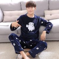 Mens pajamas autumn and winter models of coral fleece thickening and flannel cartoon home service m男士睡衣秋冬款冬季珊瑚绒加厚加绒法兰绒卡通家居服男款冬天套装