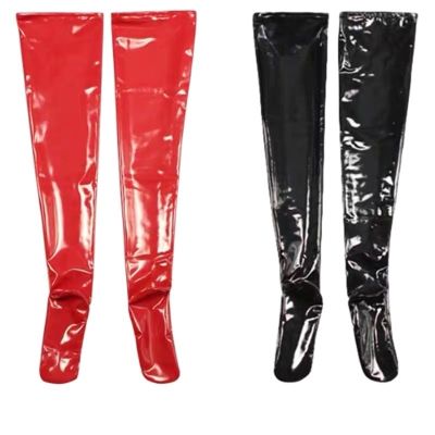 ขายดีที่สุด ioztt2023 -  ใหม่ Wetlook เซ็กซี่ถุงน่อง Night คลับเข่าถุงเท้าสูงน้ำมันสำหรับผู้หญิงถุงน่องแวววาวชุดชั้นในเซ็กซี่ Latex ชุดชั้นใน PVC หนังสีแดง Bla