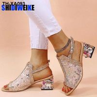 ?☃۞㍿ hollow fish mouth sandals 2023 summer new round toe European and thick heel large size for women