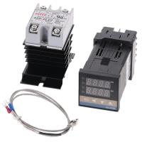 100-240VAC PID REX-C100 Temperature Controller Range 0 To 900C SSR40A K Thermocouple, PID Controller Set + Heat Sink