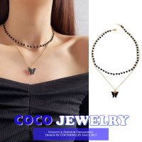 COCOJEWELRY แฟชั่นเกาหลีที่เรียบง่ายสีดำผีเสื้อสร้อยคอสร้อยข้อมือสตรีย้อนยุคจี้กระดูกไหปลาร้าโซ่สร้อยข้อมือ