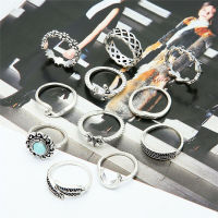 15pcsset Silver Finger Ring Set Vintage Punk Boho Rings Jewelry