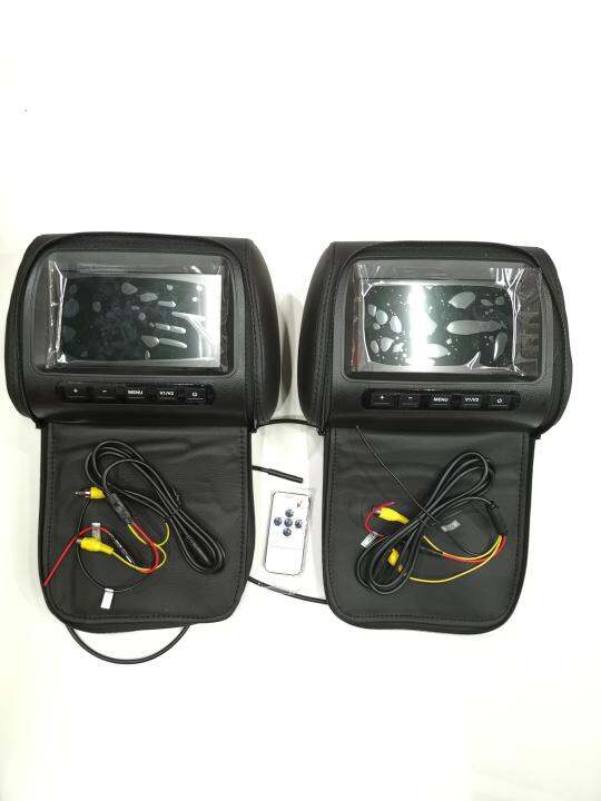 2 pcs 7 TFT LCD Monitor Headrest With Universal Mount Pillow Black,Grey