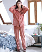 2 Pieces Winter Women Thicken Warm Soft Pajamas Female Flannel Pajamas Set Mujer Long Sleeve Sleepwear for Girls Ladies Pyjamas