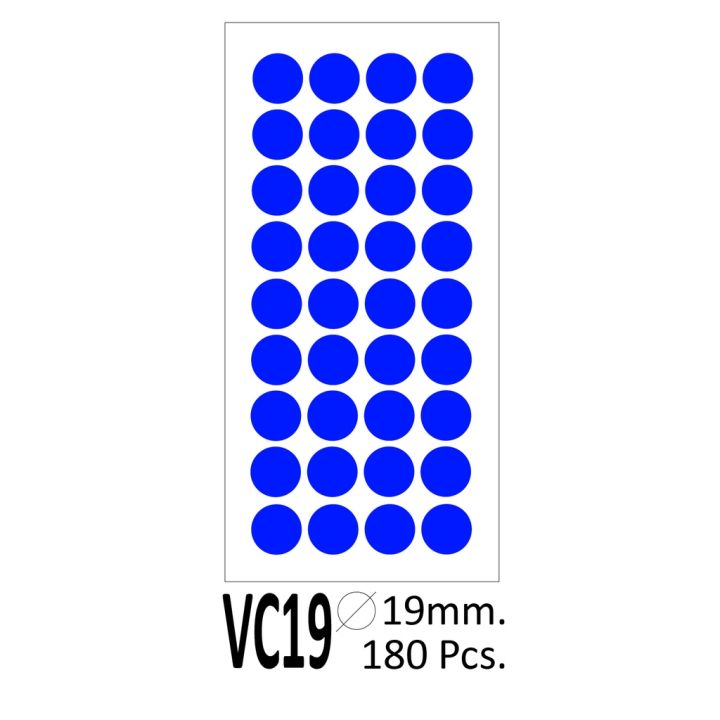 สติ๊กเกอร์วงกลม-19-มม-เนื้อพลาสติก-color-coding-label-vc19-บรรจุ-5-แผ่น-180-ดวง-ห่อ