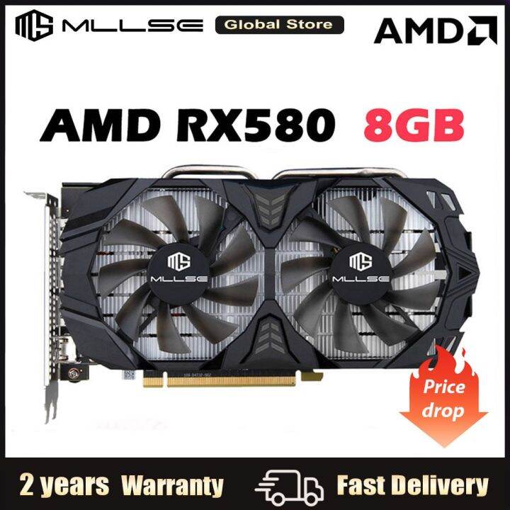 การ์ดแสดงผล MLLSE AMD RX 580 8GB GDDR5 2048SP เล่นเกม256Bit PCI Express ...