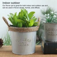 Iron Storage Bucket Flower Pot Vintage Plant Container Flowerpot Holder with Twine Handles Succulent For Garden Accessory