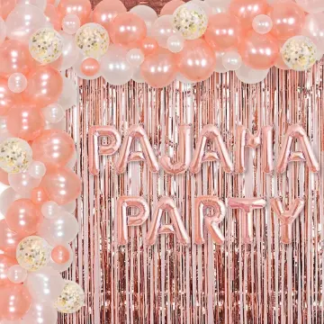 Pajama Party Decorations for Girls Women, Pajama Hot Pink Balloon Garland  Kit Decor Pajama Party Foil Curtain Backdrop for Movie Night Ladies Night