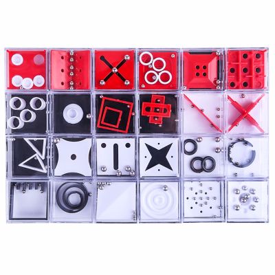 New 24Pcsset Balance Maze Game Puzzle Boxes with Steel Ball Brain Teaser Educational Toys Gift Decompression Toy for Kid Adult