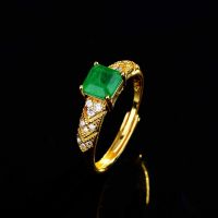 แหวนทองคำ18K สำหรับผู้หญิงมรกต2กะรัตธรรมชาติพร้อมเครื่องประดับเพชร Anillos De Bizuteria Mujer กล่องใส่แหวนของขวัญ