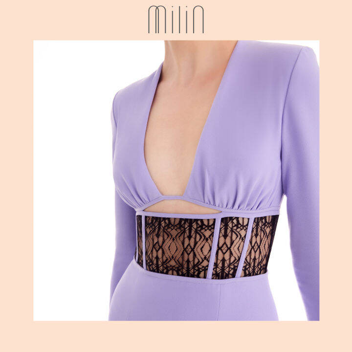 milin-ruched-under-bust-detail-long-sleeve-v-neck-midi-dress-เดรสมิดิแขนยาวคอวีดีเทลแต่งรูดใต้อก-ambrosia-dress