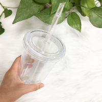 Clear Plastic Cup Tumbler with Flat Slotted Lid Reusable Water Bottle Double Wall Drink Cup With Straw Drinkware For Gifts