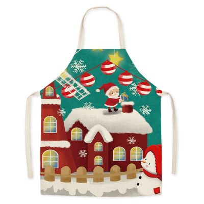 Creative Christmas Printed Women Kitchen Santa Claus Deer Tree Aprons Cooking Oil-proof Cotton Linen Antifouling Chef Apron