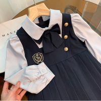 Girls jk uniform wind fall 2023 new trend of England long-sleeved fake two piece suit women treasure autumn fashion dress