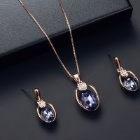 【DT】hot！ Fashion Jewelry Set for Inlaid Synthetic Pendant Necklace Earrings Birthday Anniversary