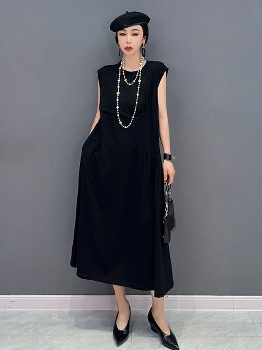 xitao-dress-women-fashion-loose-solid-sleeveless-dress