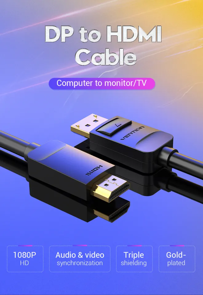 VENTION HAGBI 4K DisplayPort to HDMI Cable 3M Black Displayport ケーブル 変換 4K 2K 高画質 30Hz TV テレビ オーディオ ビデオ 同期 3m