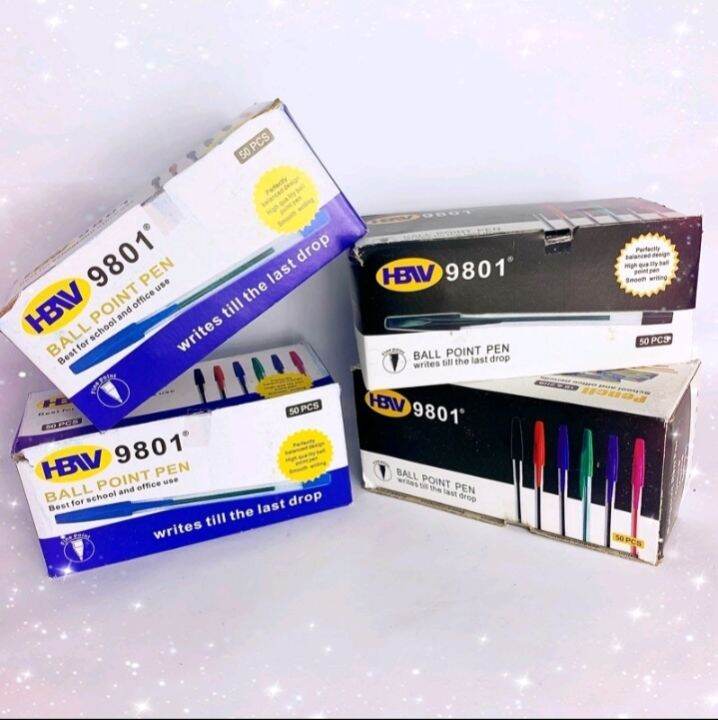 HBW BALLPEN 9801 X 50PCS PER BOX 0.7 BALLPOINT PEN BLUE AND BLACK COLOR ...