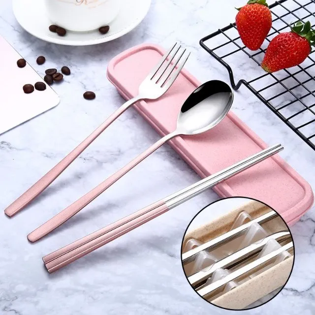 New Matte 3 in 1 Chopsticks Spoon and Fork travel Creative Metal Cutlery Set 304 Stainless